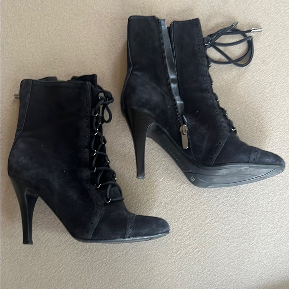 Marc Fisher Black suede Heeled Boots with Lace-Up Design